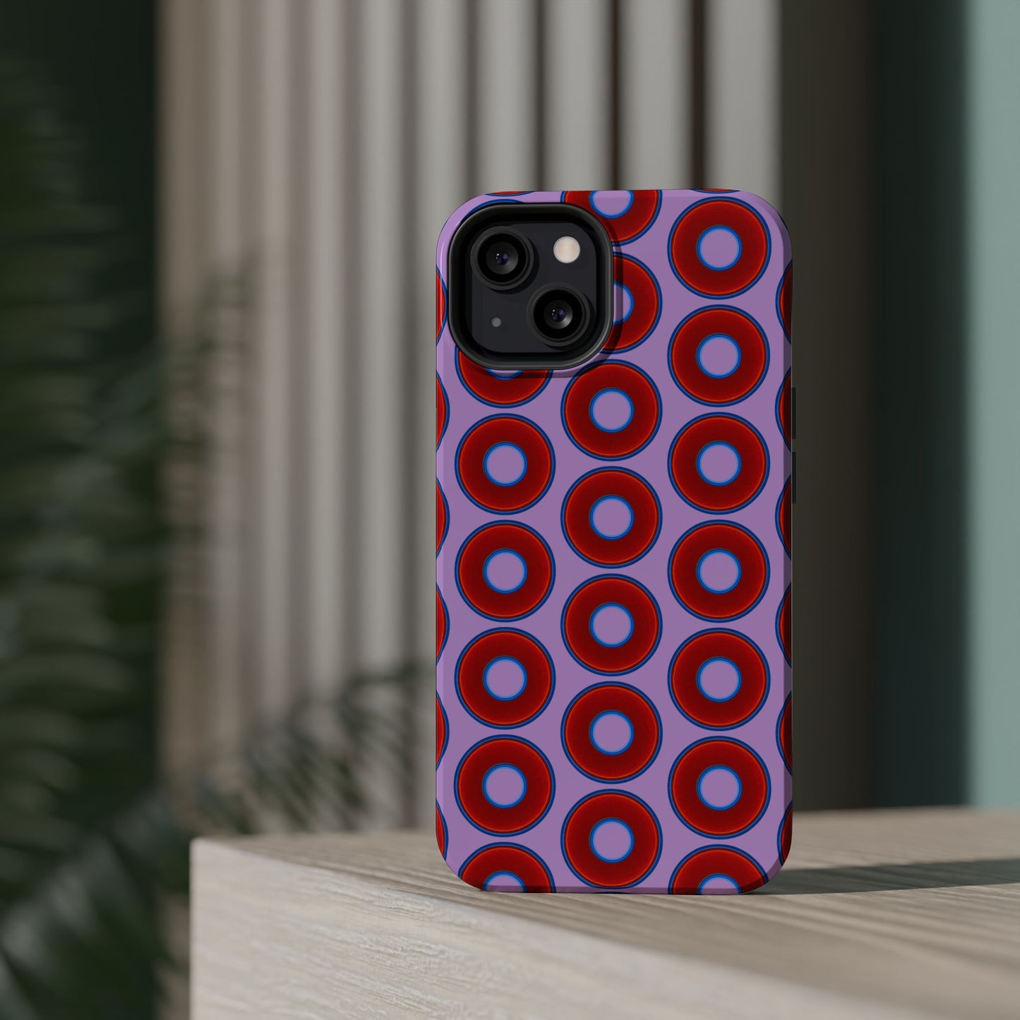 Magnetic Tough Donut Case - red vivid donut print w/wisteria purple background