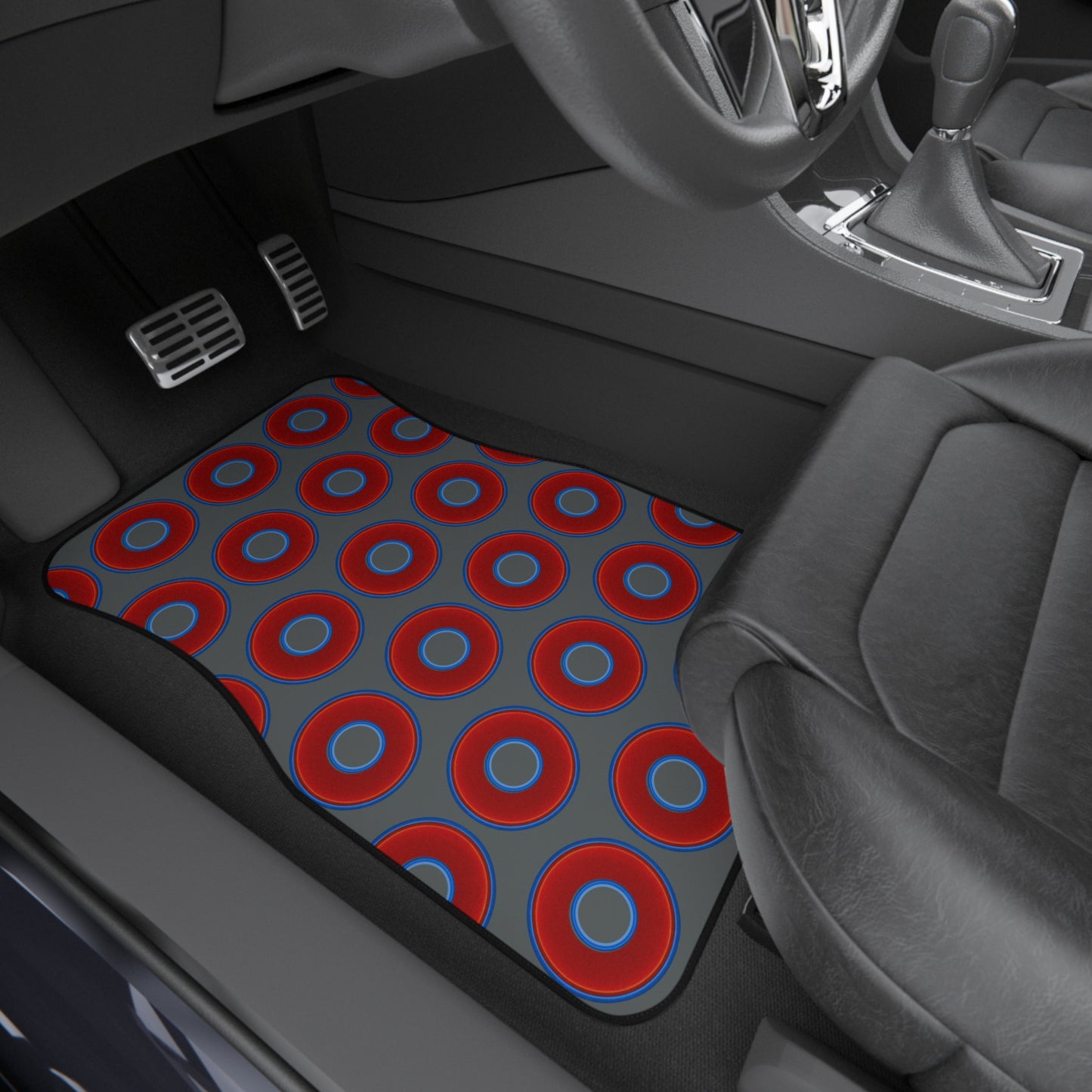 Contacted Car Mats - vivid donut print w/dark gray background
