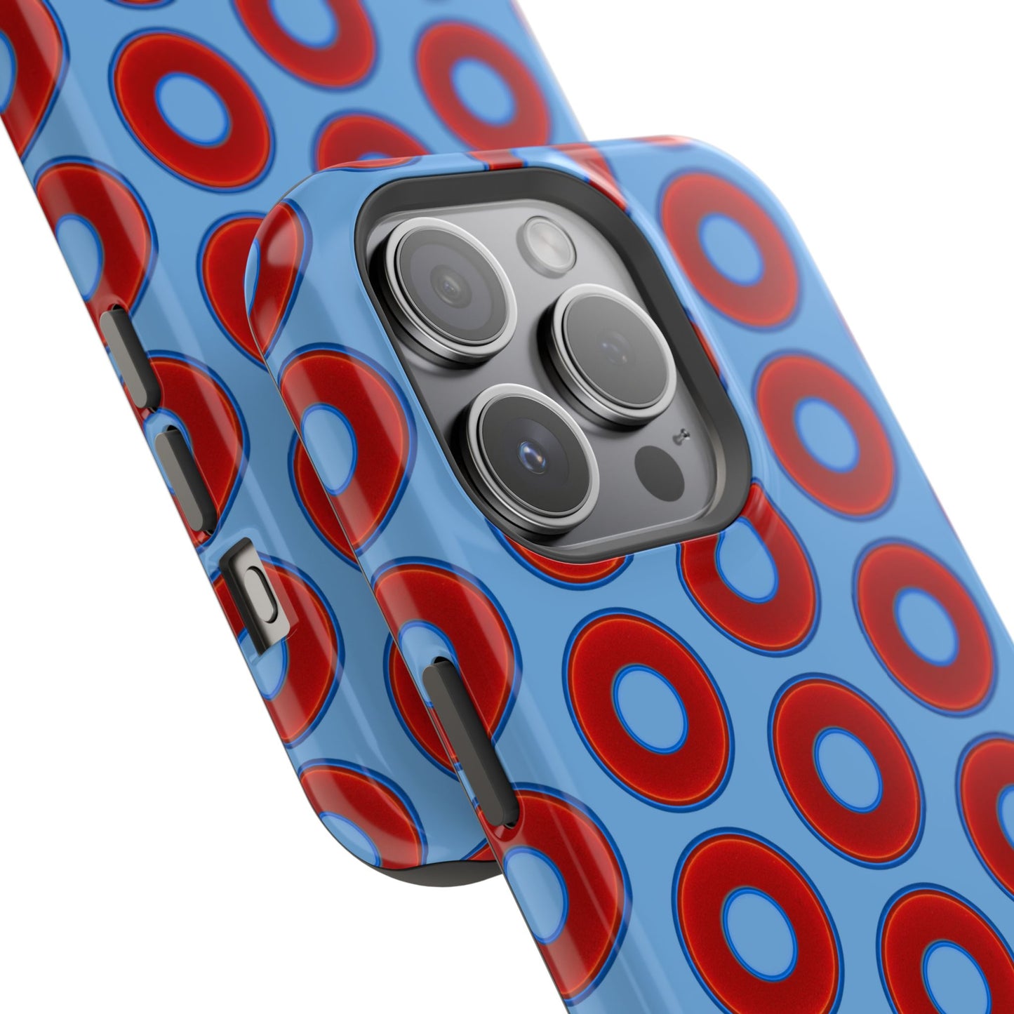 Impact-Resistant Lumpy Donut Case - red vivid donut print w/light blue background