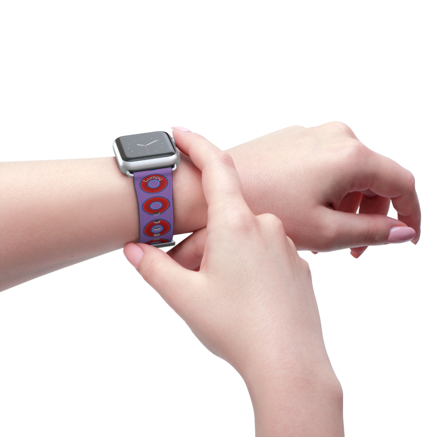 Lumpy Donut Wristband - compatible w/apple watch - red vivid donuts w/light purple background