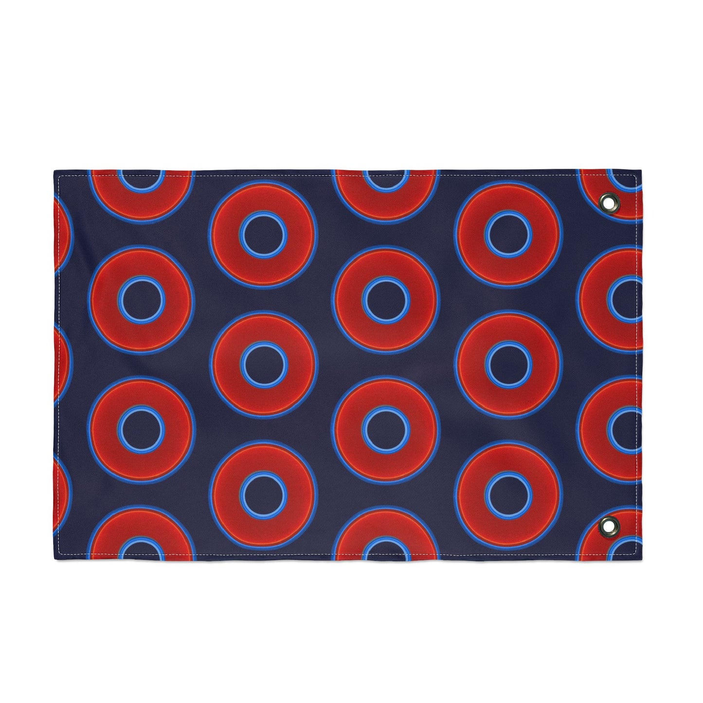 Lumpy Flagpole Sitters - Donut Flags [12" x 18"] - red vivid donut print w/dark navy blue background