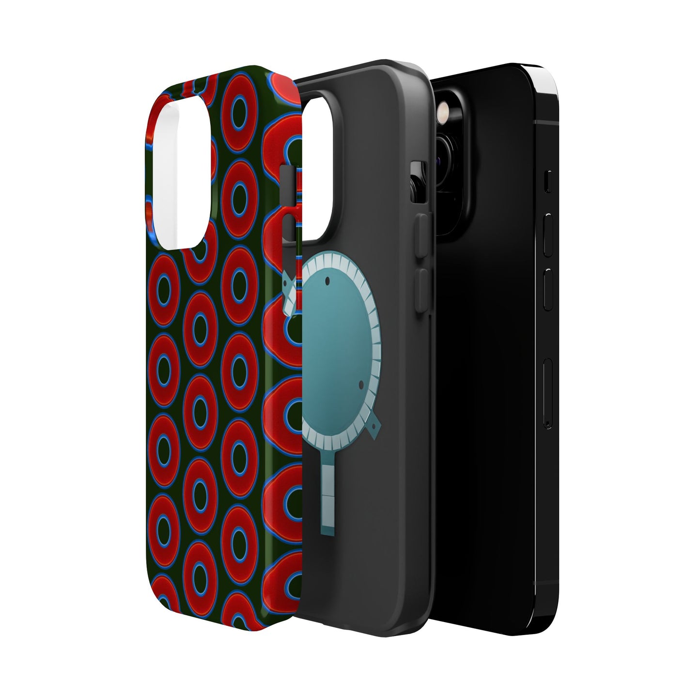 Magnetic Tough Donut Case - red vivid donut print w/deep forest green background