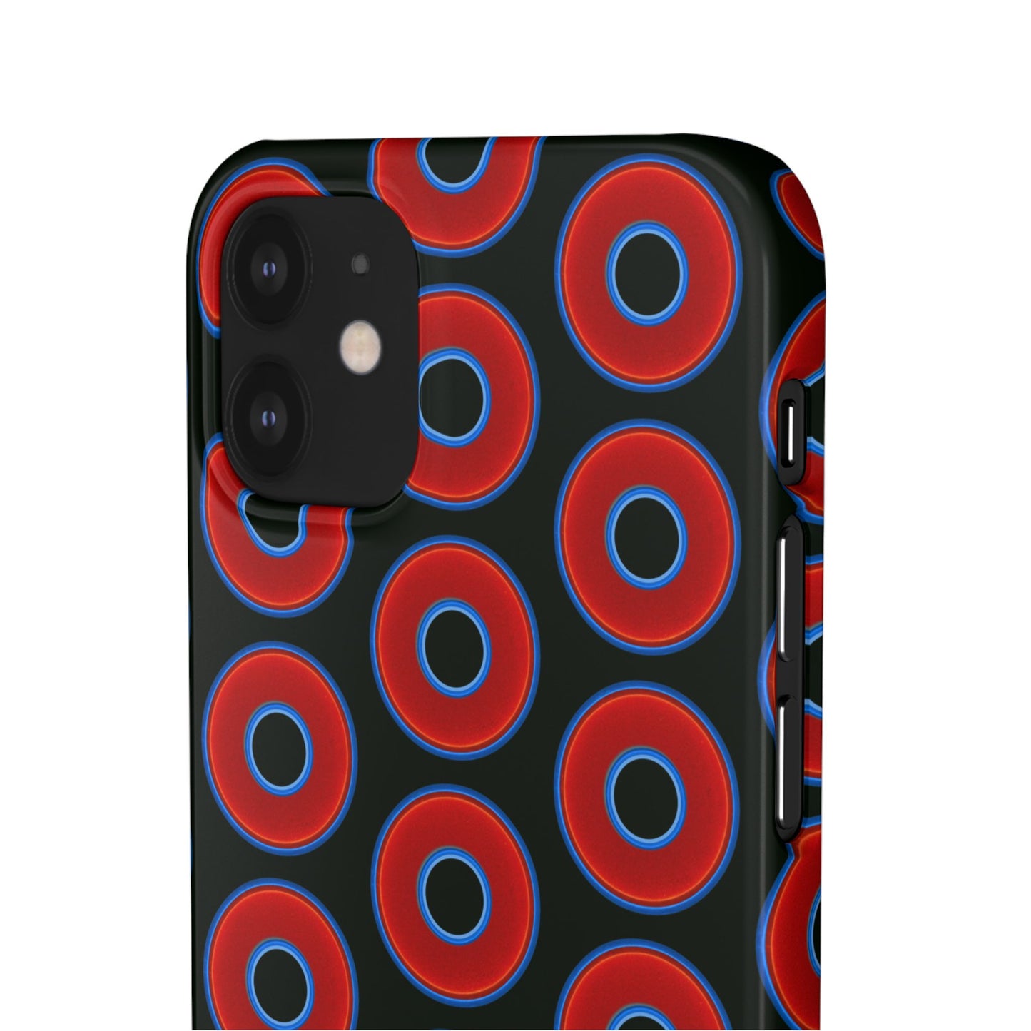 Lumpy Donut Snap Case - red vivid donut print w/midnight moss green background
