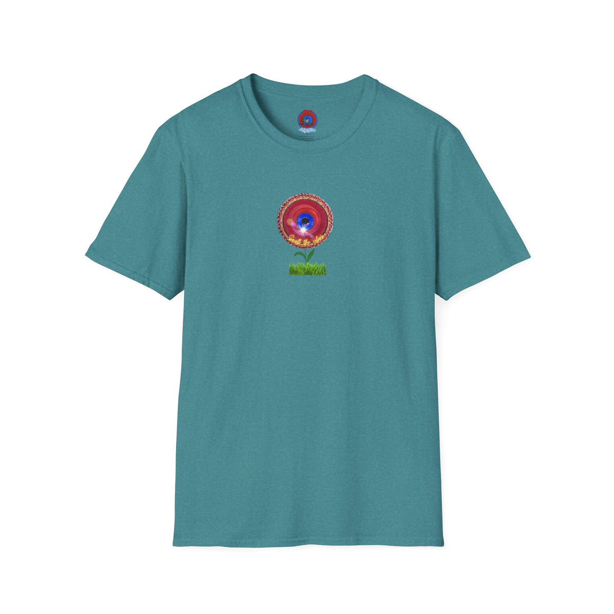 Classic Donut Tee - Unisex Soft-Style - "Smell the Donuts Outside on my Lawn"  " variant 2 - blue donut on red donut/flower