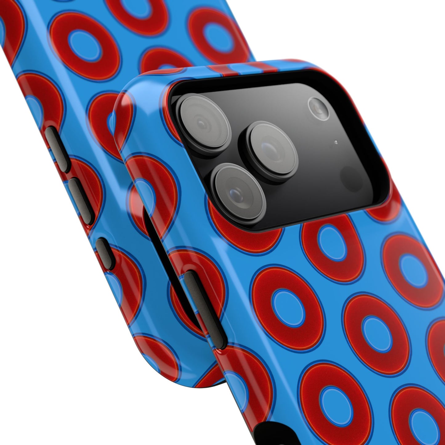 Impact-Resistant Lumpy Donut Case - red vivid donut print w/sky royal blue background
