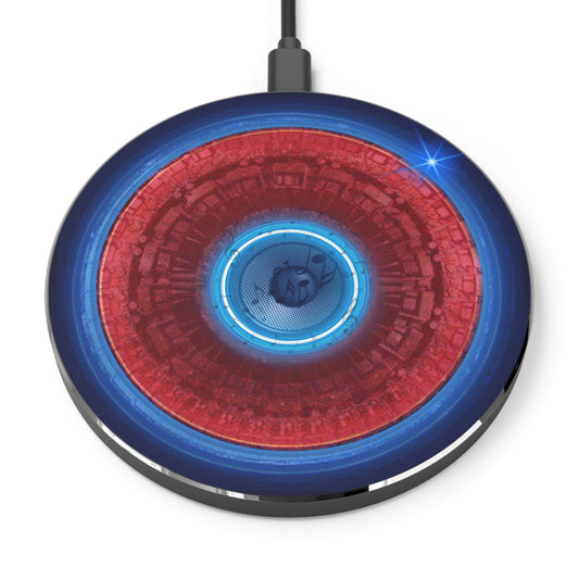 The Flow - Wireless Lumpy Donut Chargers - "Homer's Perfect Wireless Donut Charger" - vivid red/blue tube donut w/dark navy background - variant 2