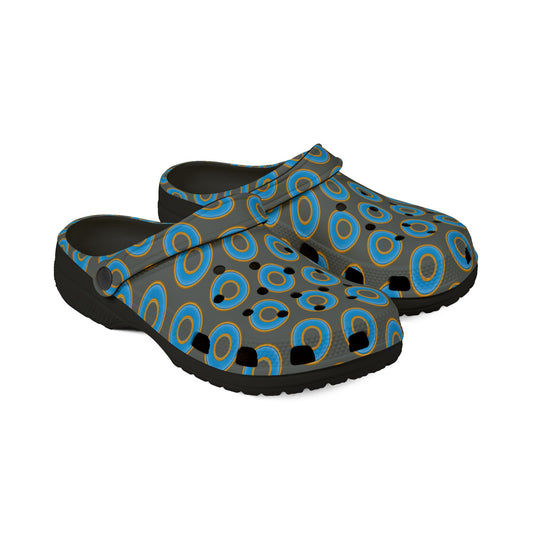 Spatchcocks - donut slip-on shoes - light blue rustic donuts w/dark gray background [unisex]
