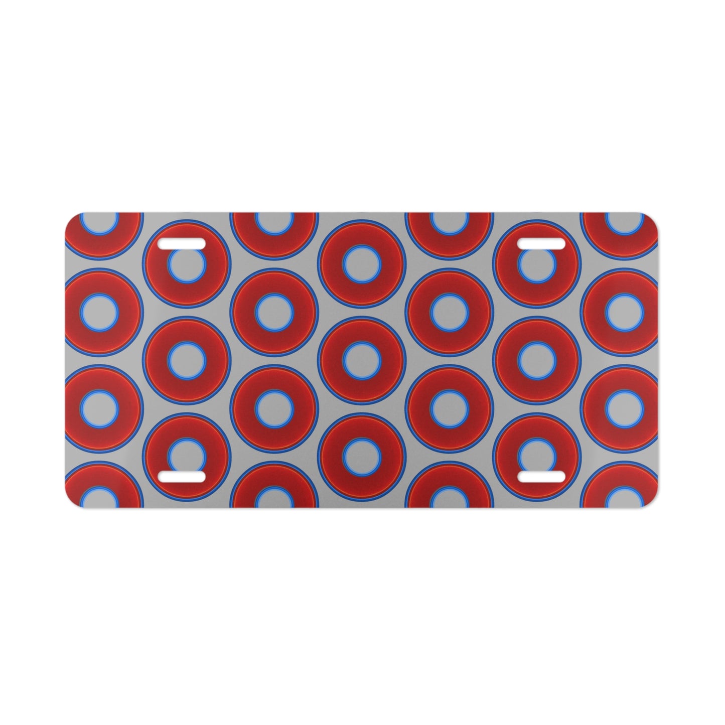 Lumpy Donut Vanity Plate - red vivid donut print w/light gray background