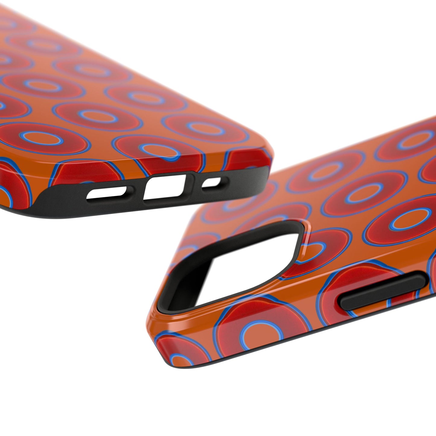 Impact-Resistant Lumpy Donut Case - red vivid donut print w/dark orange background