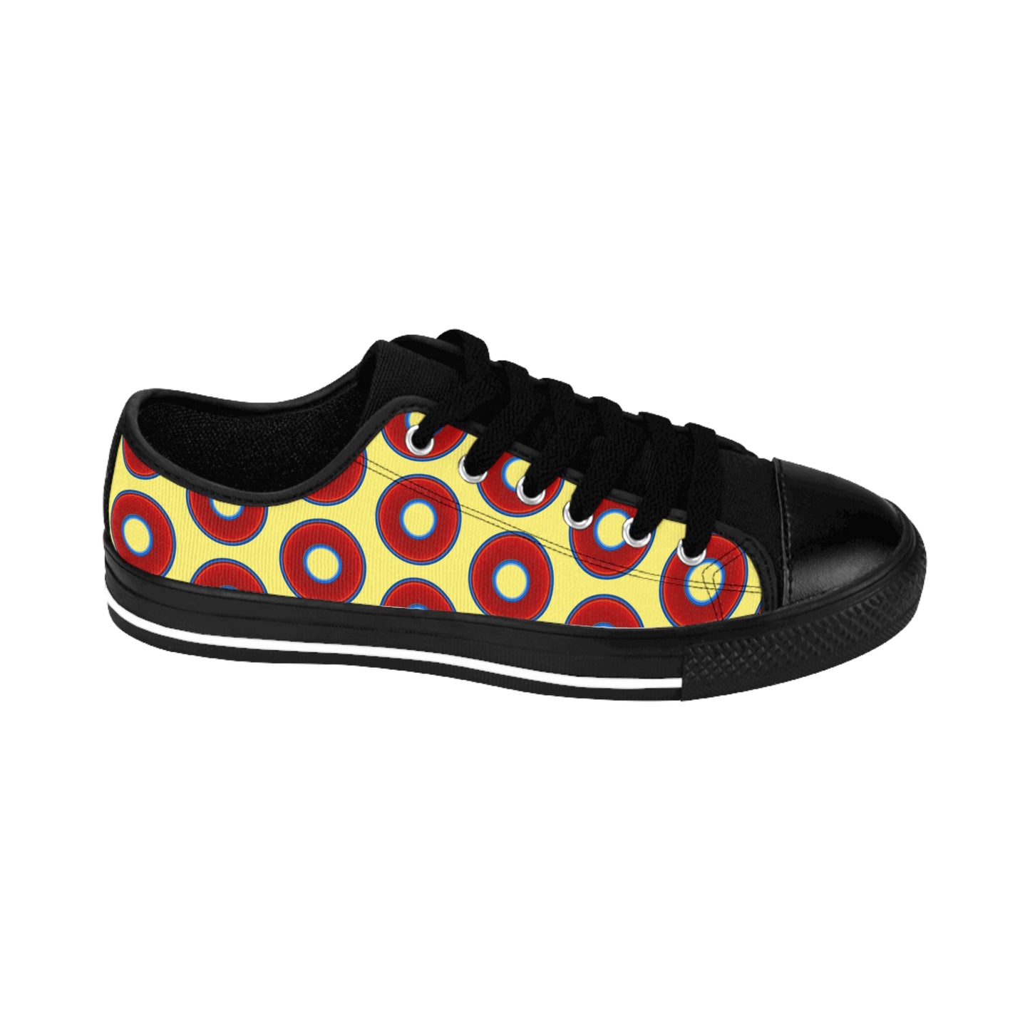 Men's Cushiony Convectors - Low Top - large red vivid donut print w/yellow background