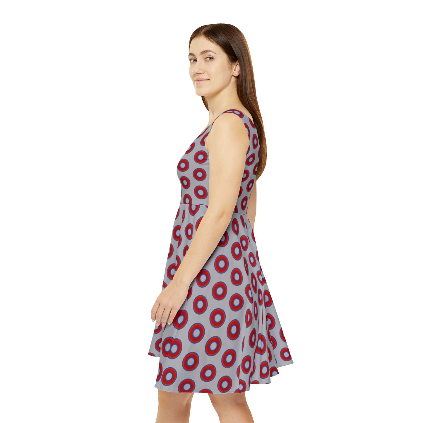 Women's Skater Donut Dress - vivid red donut print w/light gray background