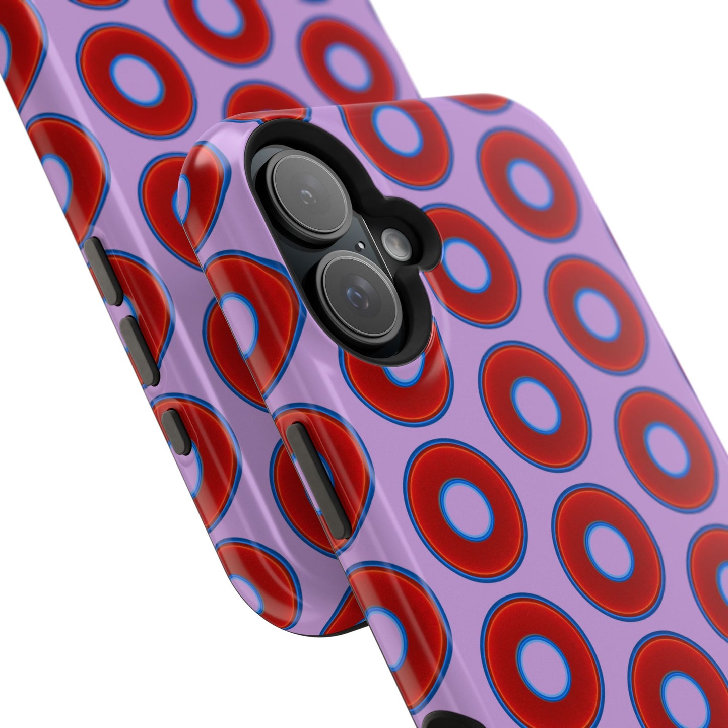 Impact-Resistant Lumpy Donut Case - red vivid donut print w/wisteria purple background