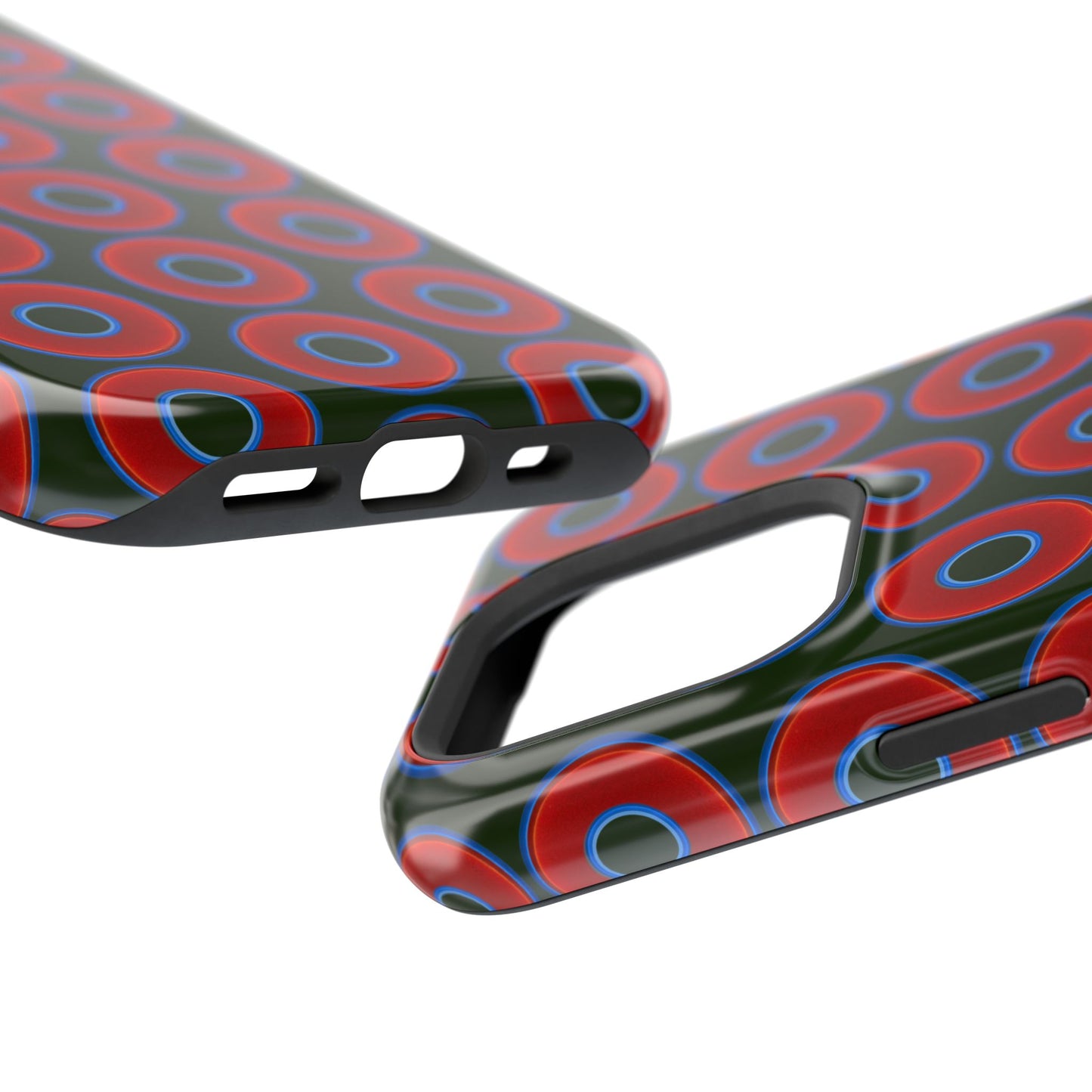 Magnetic Tough Donut Case - red vivid donut print w/deep forest green background