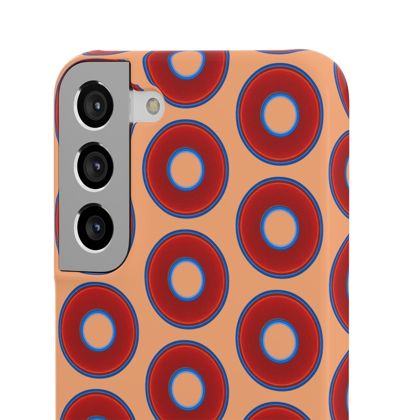Lumpy Donut Snap Case - red vivid donut print w/peach background