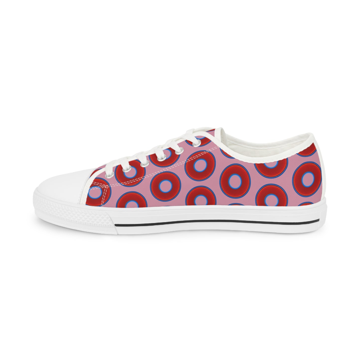 Men's - Low Top Chuck Taylors - large vivid red donut print w/pale magenta background