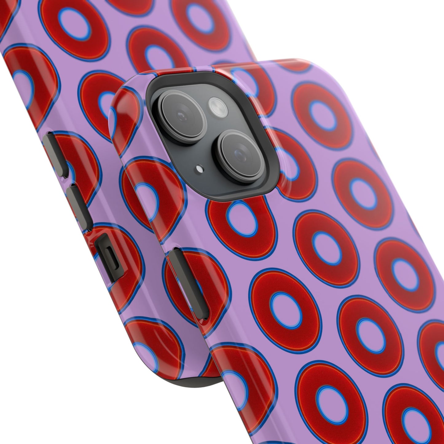 Impact-Resistant Lumpy Donut Case - red vivid donut print w/wisteria purple background
