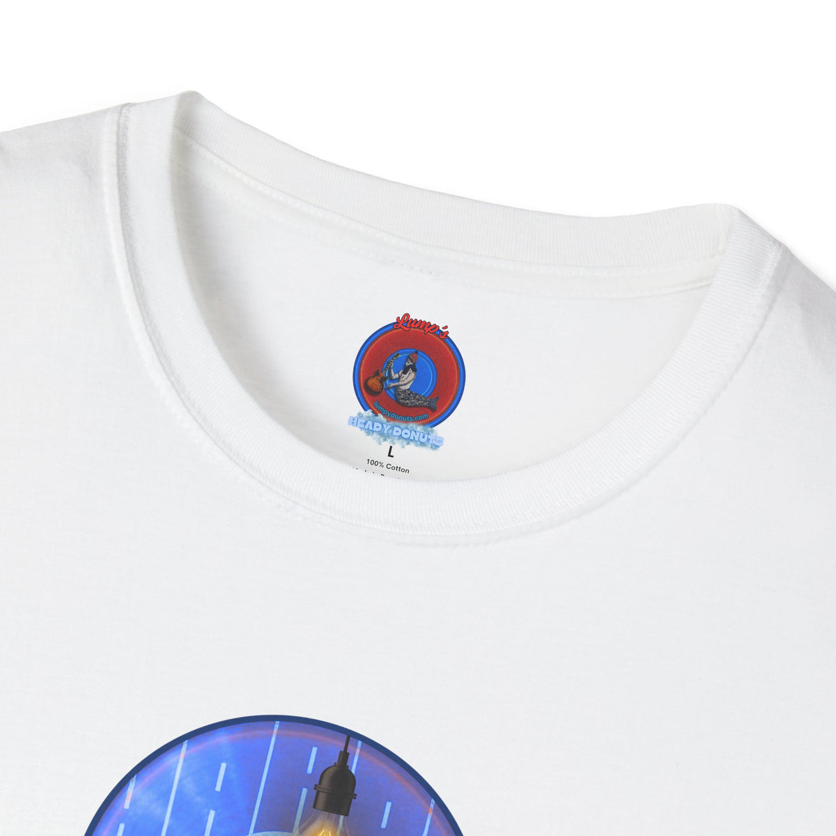 Classic Donut Tee - Unisex Soft-Style - "Harry Left His Donut Shirt" - series 1.0  - variant 4 - purple/blue donut - w/milk & light on