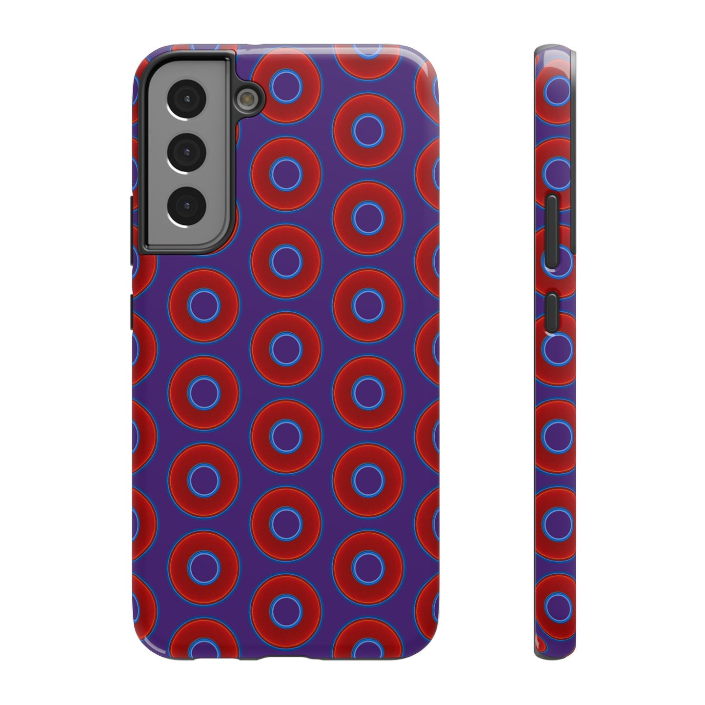 Impact-Resistant Lumpy Donut Case - red vivid donut print w/dark purple background