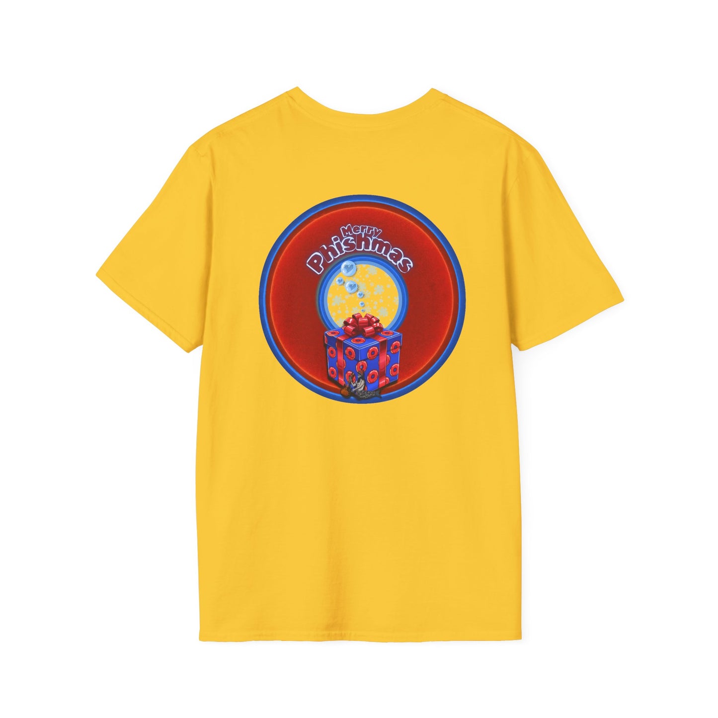 Classic Donut Tee - Unisex Soft-Style - "Phishmas Caroler's Tee " - vivid red/blue donut - variant 3