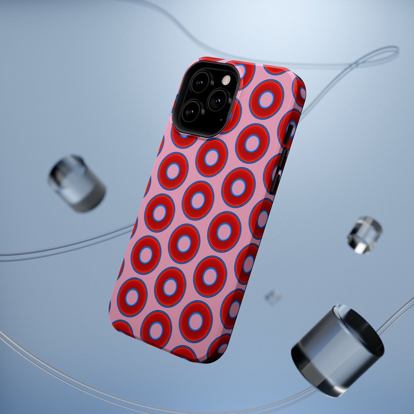 Impact-Resistant Lumpy Donut Case - red vivid donut print w/pale magenta background