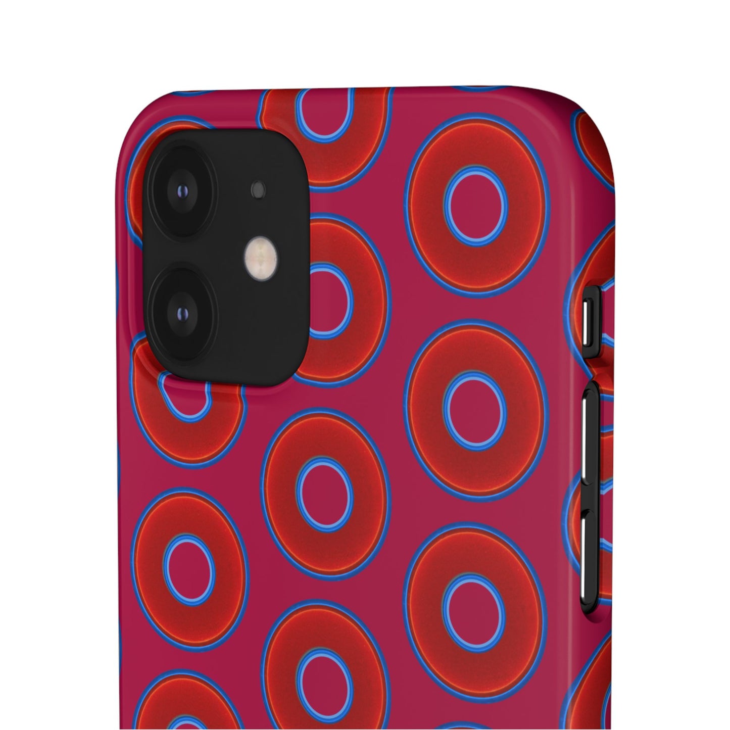 Lumpy Donut Snap Case - red vivid donut print w/dark magenta background