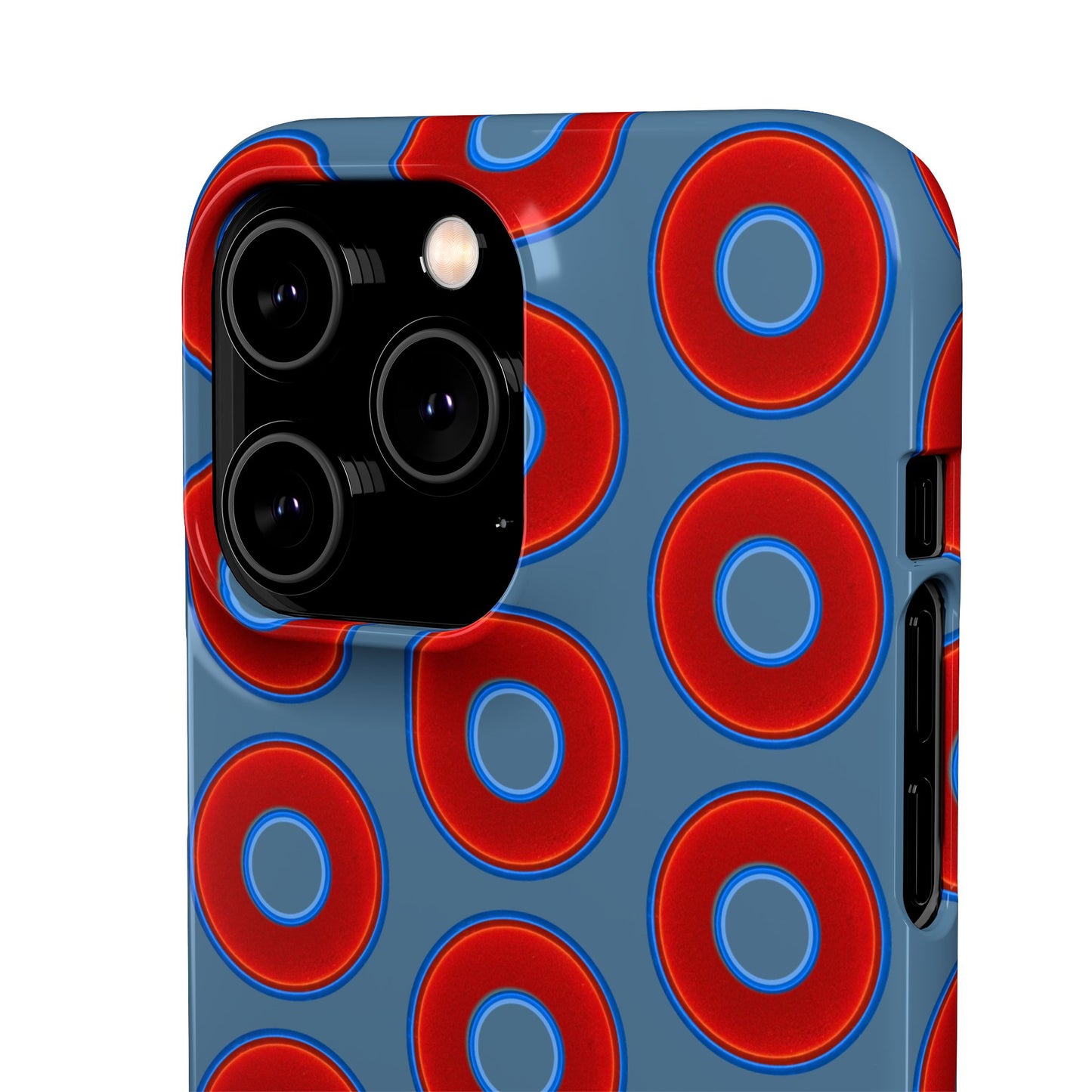 Lumpy Donut Snap Case - red vivid donut print w/steel blue background