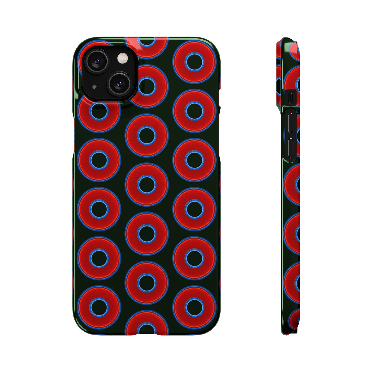 Lumpy Donut Snap Case - red vivid donut print w/midnight moss green background