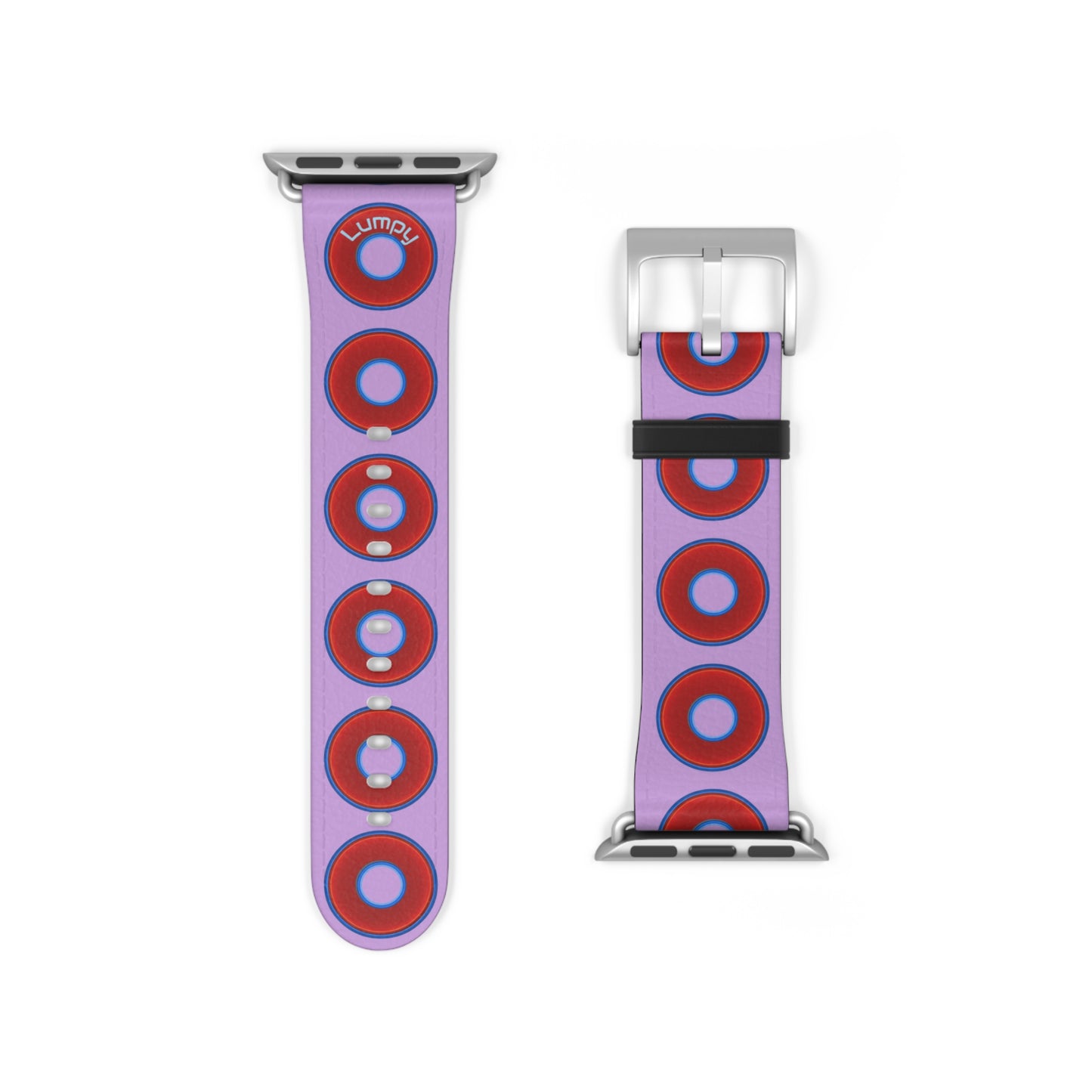 Lumpy Donut Wristband - compatible w/apple watch - red vivid donuts w/wisteria purple background