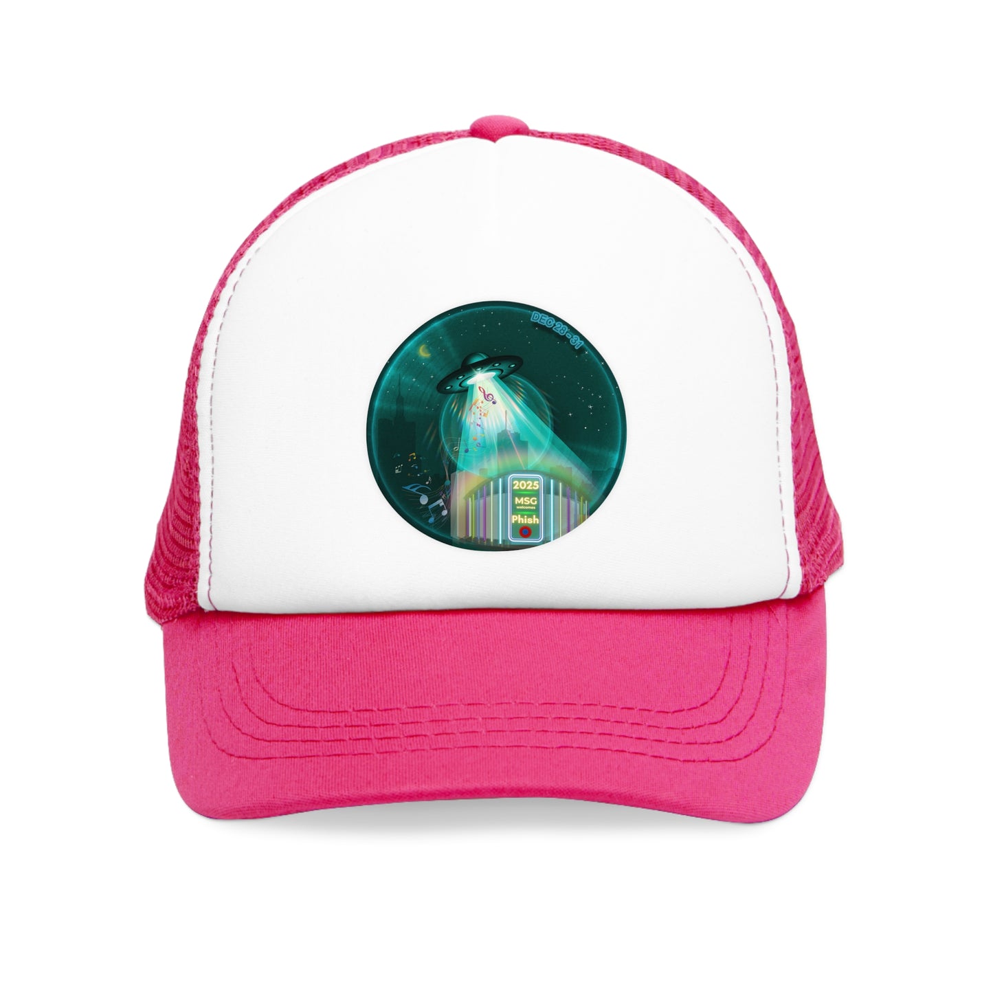 Lumpy Trucker Hat - "MSG in My Donuts? Yum!" - teal green donut