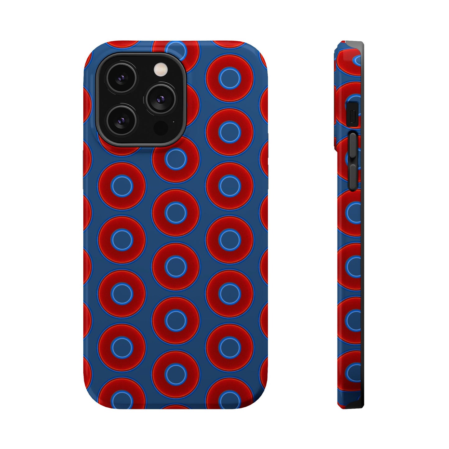 Magnetic Tough Donut Case - red vivid donut print w/light navy blue background