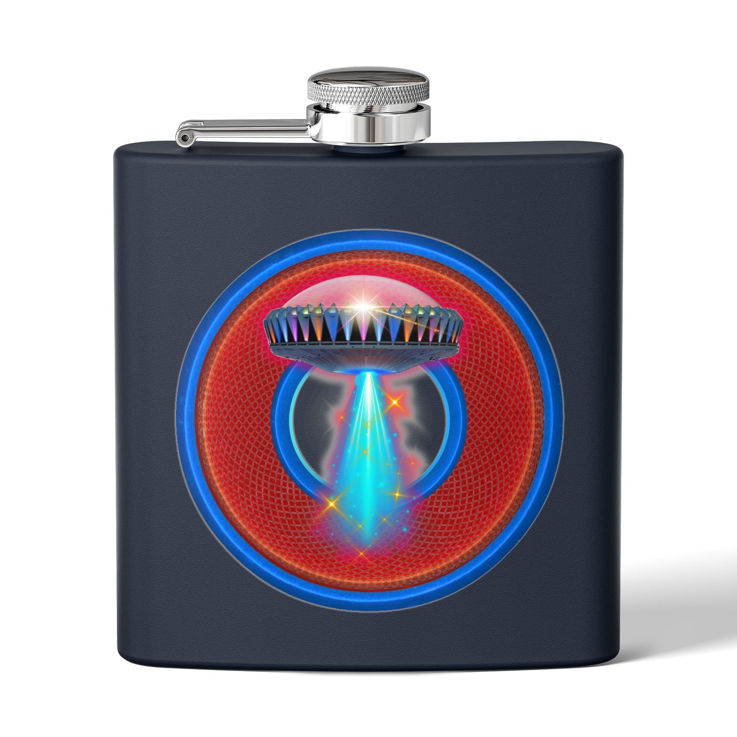 Lump's Donut Flask 6 oz -  "The Mother of All Flasks" - red/blue rustic donut - [*w/your choice of 6 backgrounds]