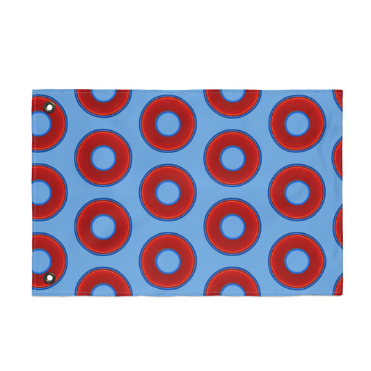 Lumpy Flagpole Sitters - Donut Flags [12" x 18"] - red vivid donut print w/light blue background