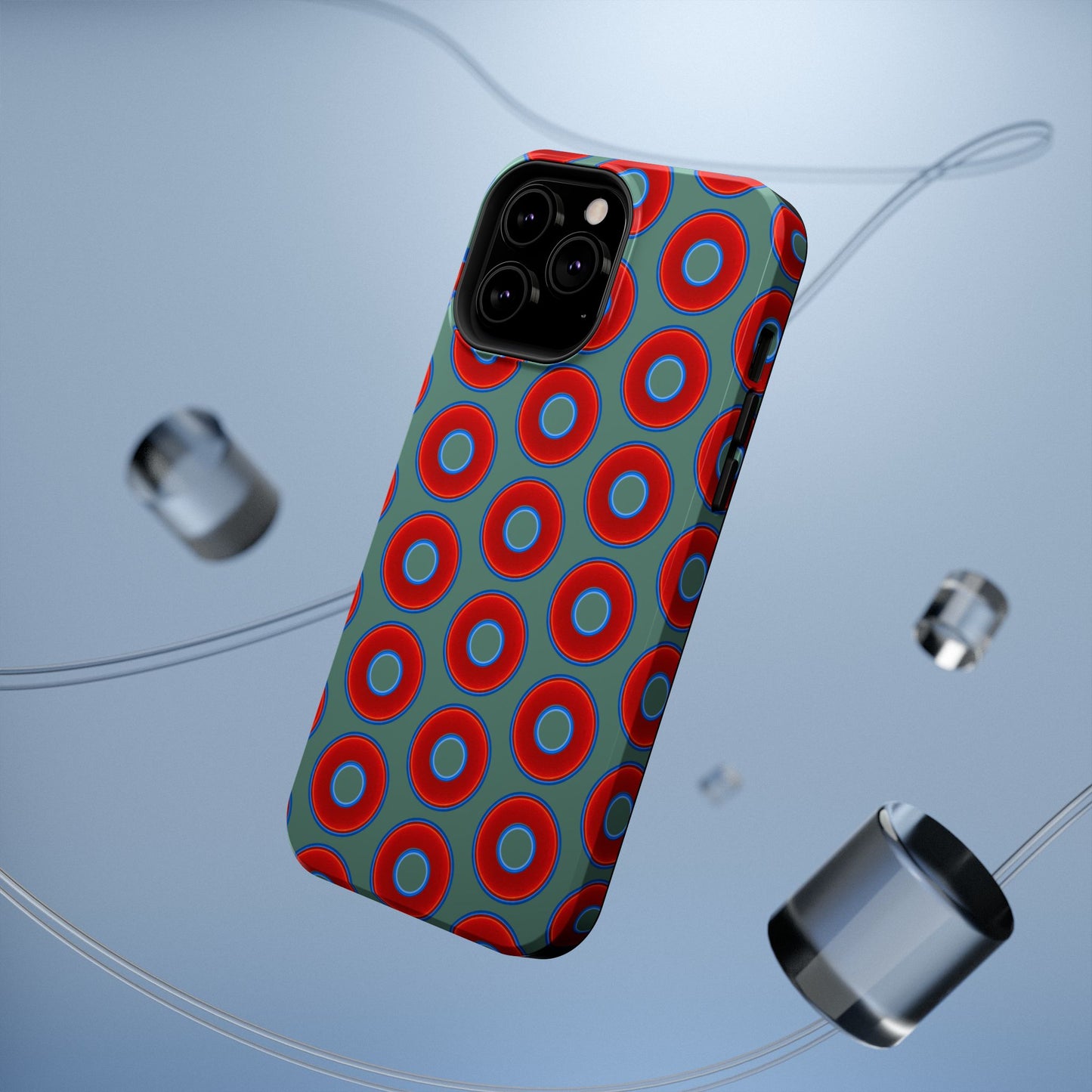 Impact-Resistant Lumpy Donut Case - red vivid donut print w/Fenway green background