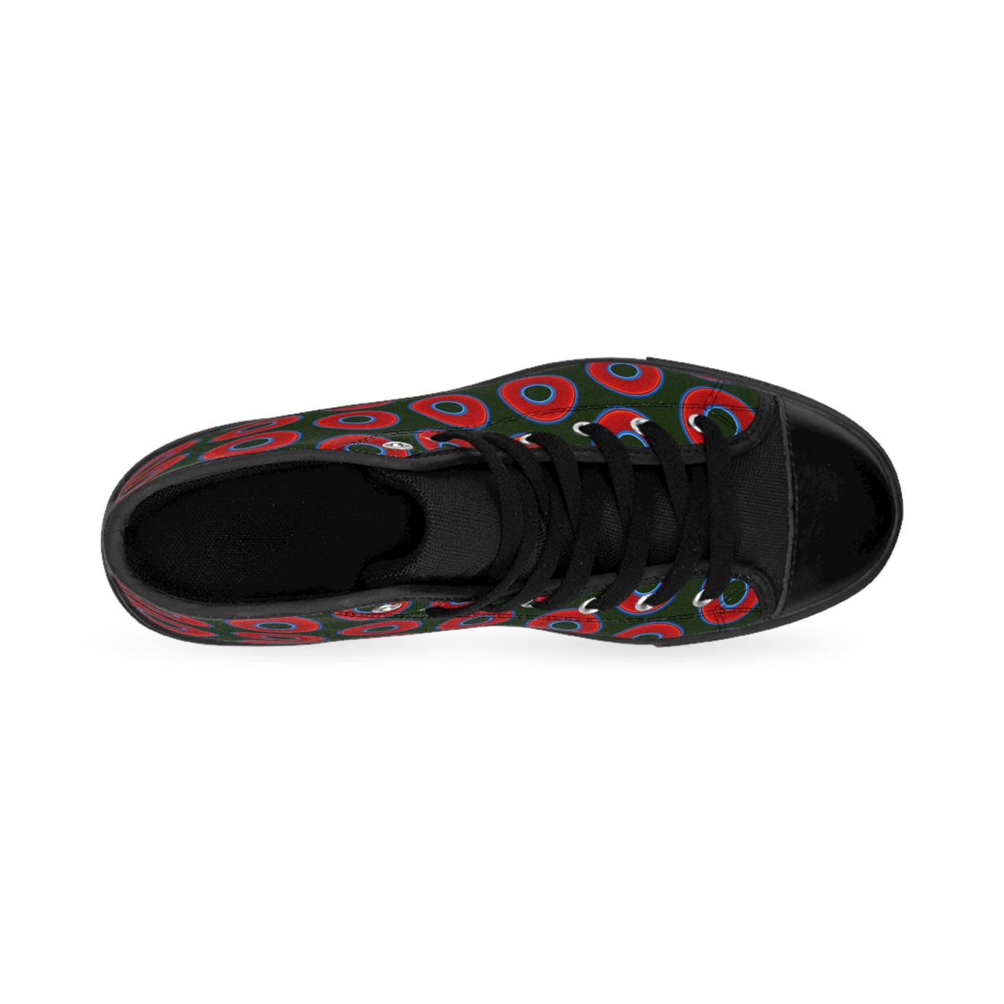 Cushiony Convectors - High Tops - red vivid donuts w/deep forest green background
