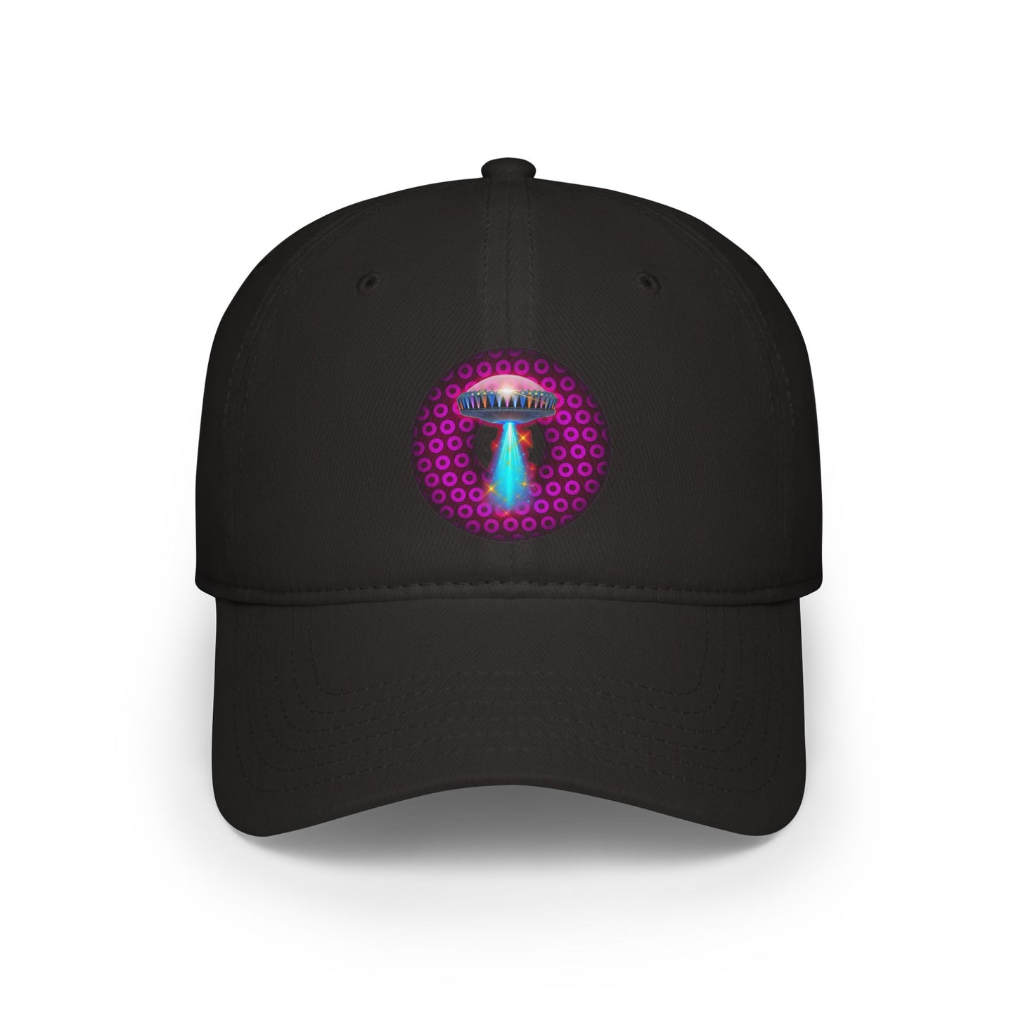 Lumpy Donut Baseball Cap - "They Serve Donuts on the Mothership Now" - variant 3 - magenta/burgundy paradoxical donut w/
