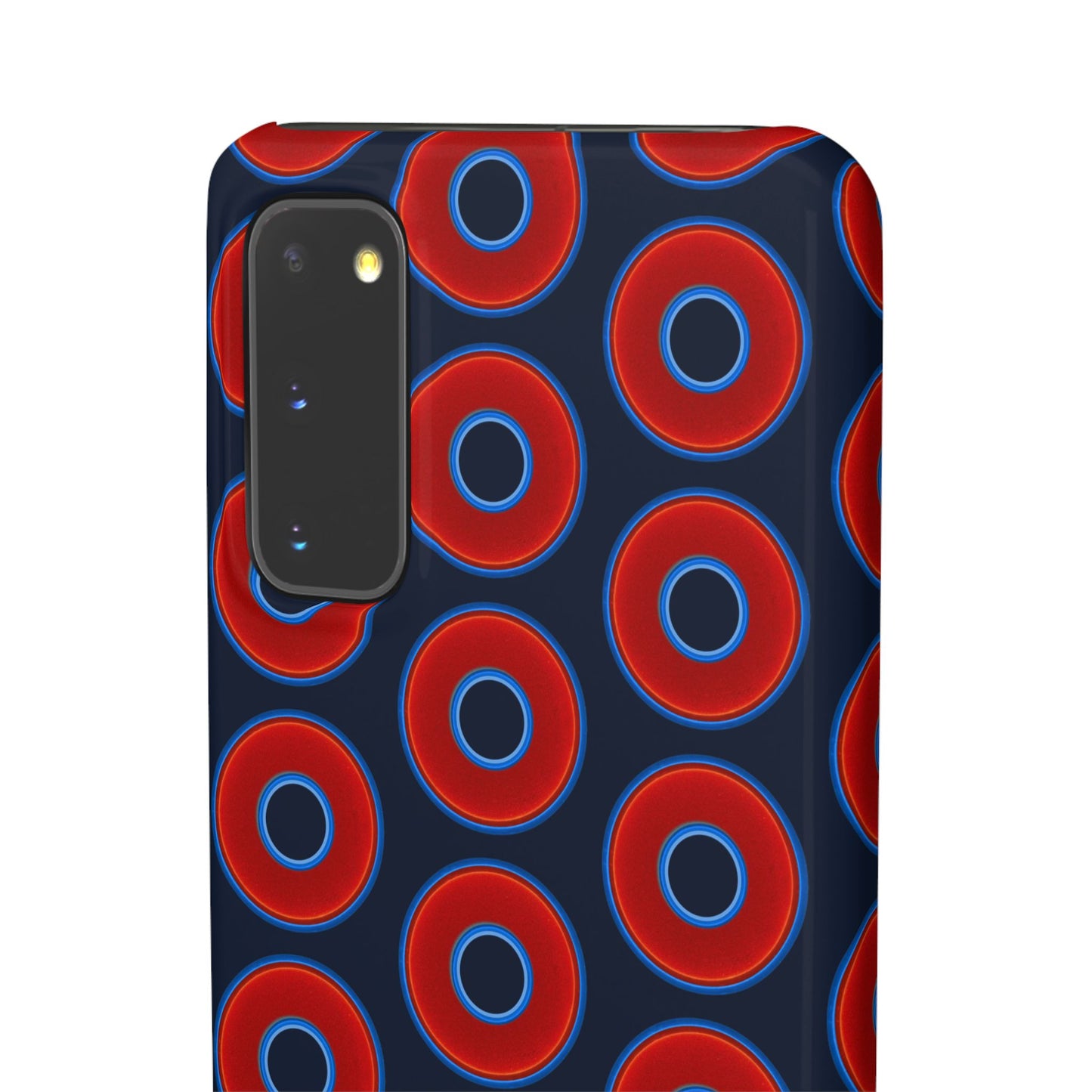 Lumpy Donut Snap Case - red vivid donut print w/midnight teal blue background