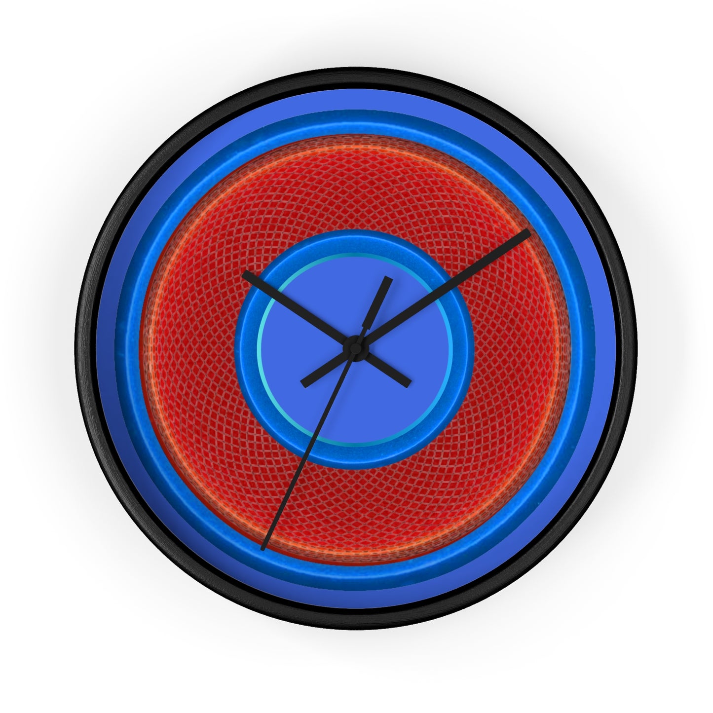 Lumpy Wall Clock - red rustic donut w/light blue edging - variant 4 w/royal blue background