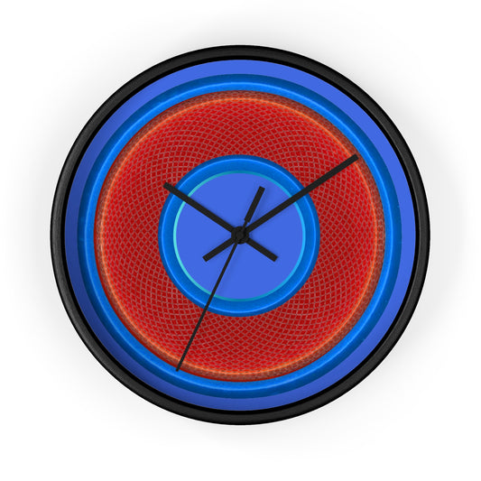 Lumpy Wall Clock - red rustic donut w/light blue edging - variant 4 w/royal blue background