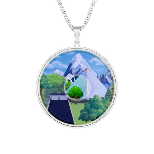 Lump's Heady Donut Necklace - 1" x 1" Stainless Steel Pendant - "Mansions of South Park" - blue/green cartoon donut - variant 2