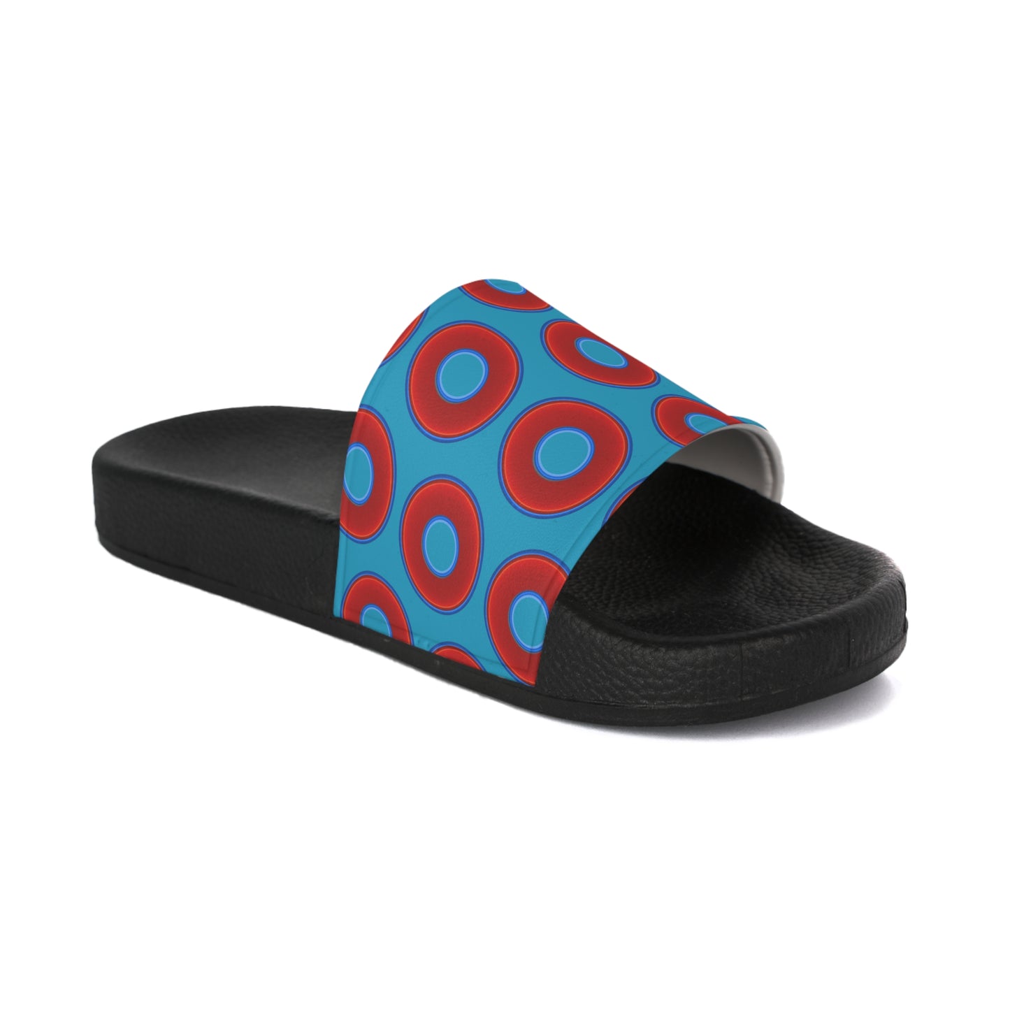 Men's Lumpy Sandals - slip-ons - red vivid donuts w/aquamarine blue background