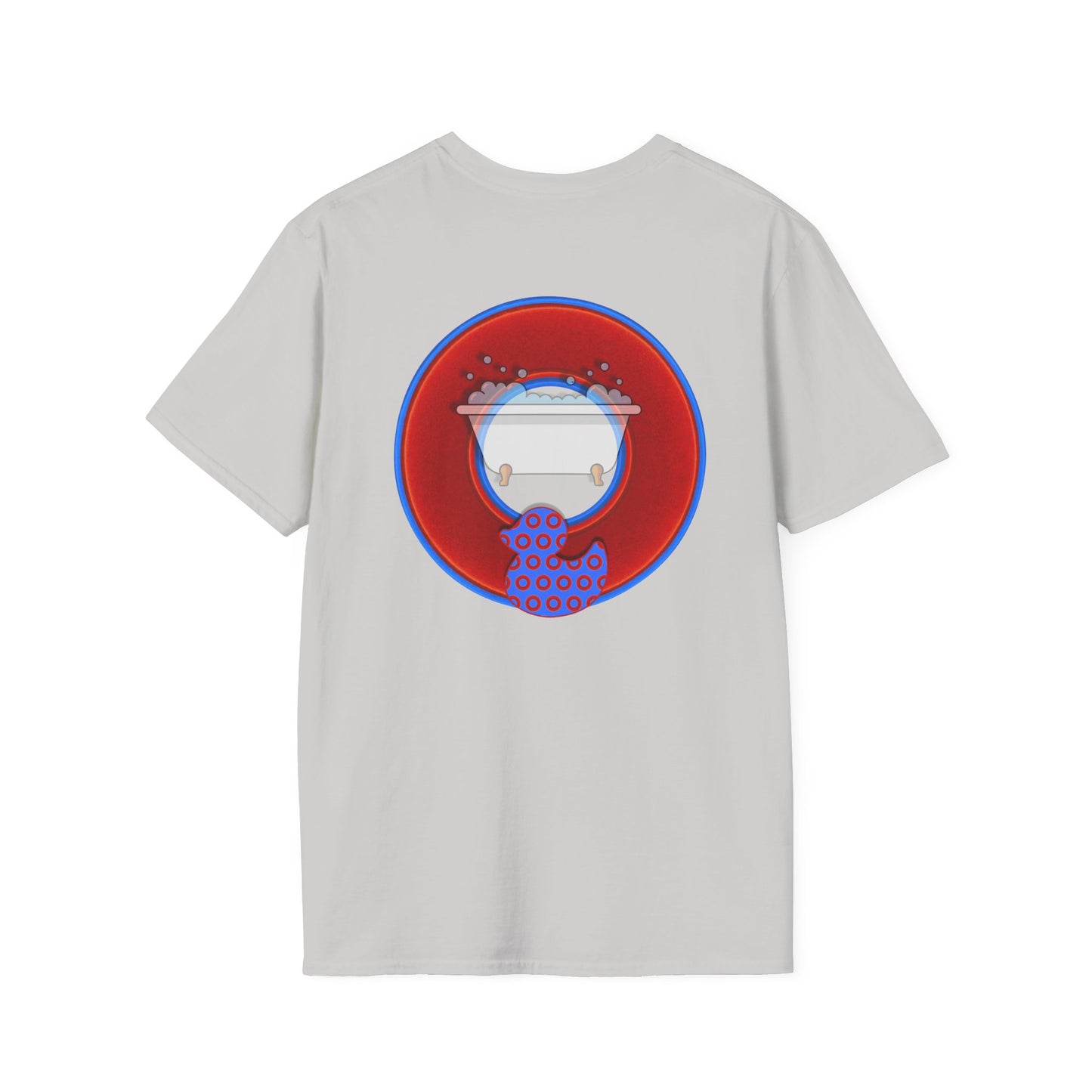 Classic Donut Tee - Unisex Soft-Style - "Rubber Ducky Bath Time Donut" - vivid red/blue donut - w/bathtub - variant 2