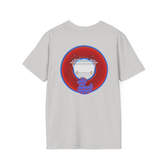 Classic Donut Tee - Unisex Soft-Style - "Rubber Ducky Bath Time Donut" - vivid red/blue donut - w/bathtub - variant 2