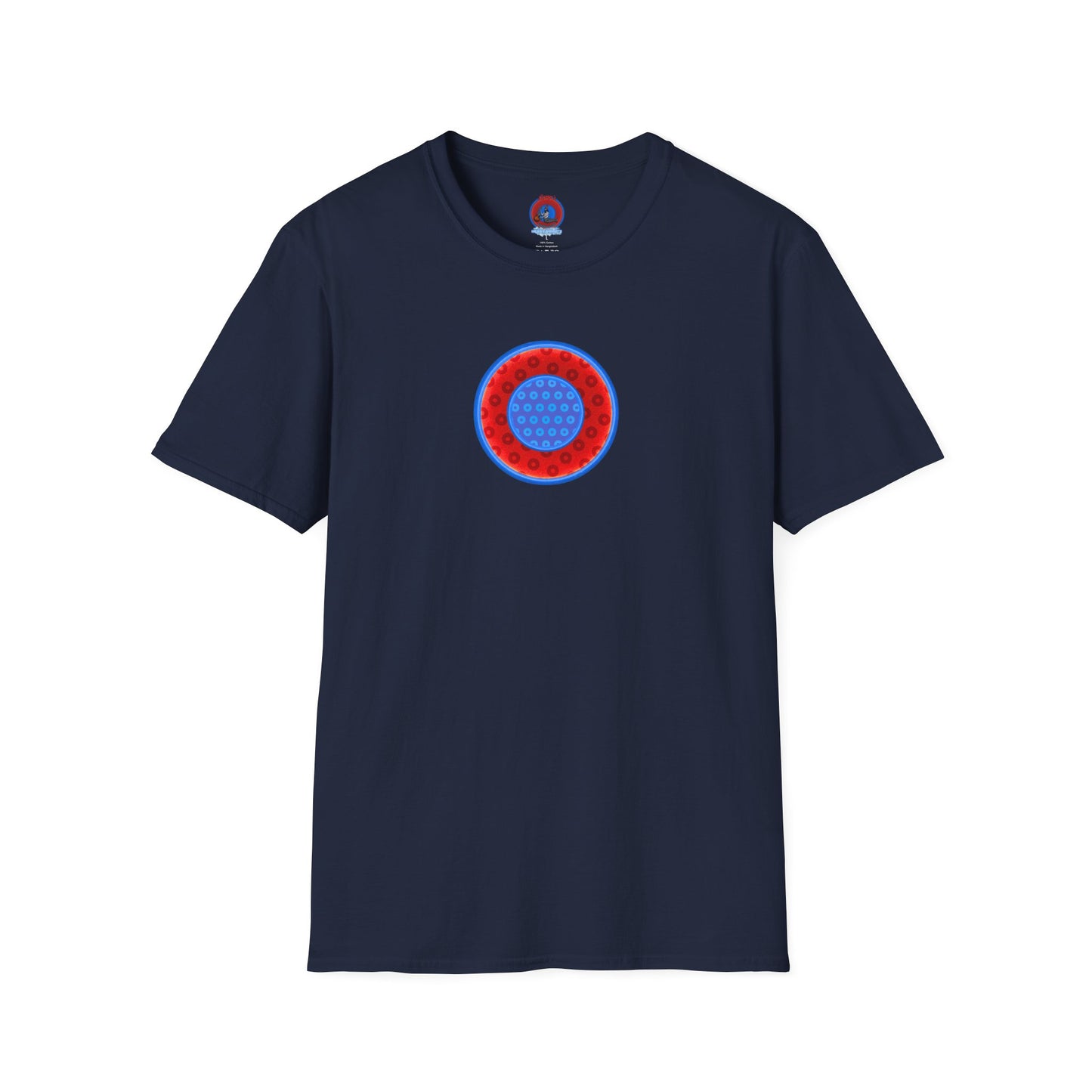 Classic Donut Tee - Unisex Soft-Style - "All You Can Eat Donut Platter" - red/blue paradoxical donuts