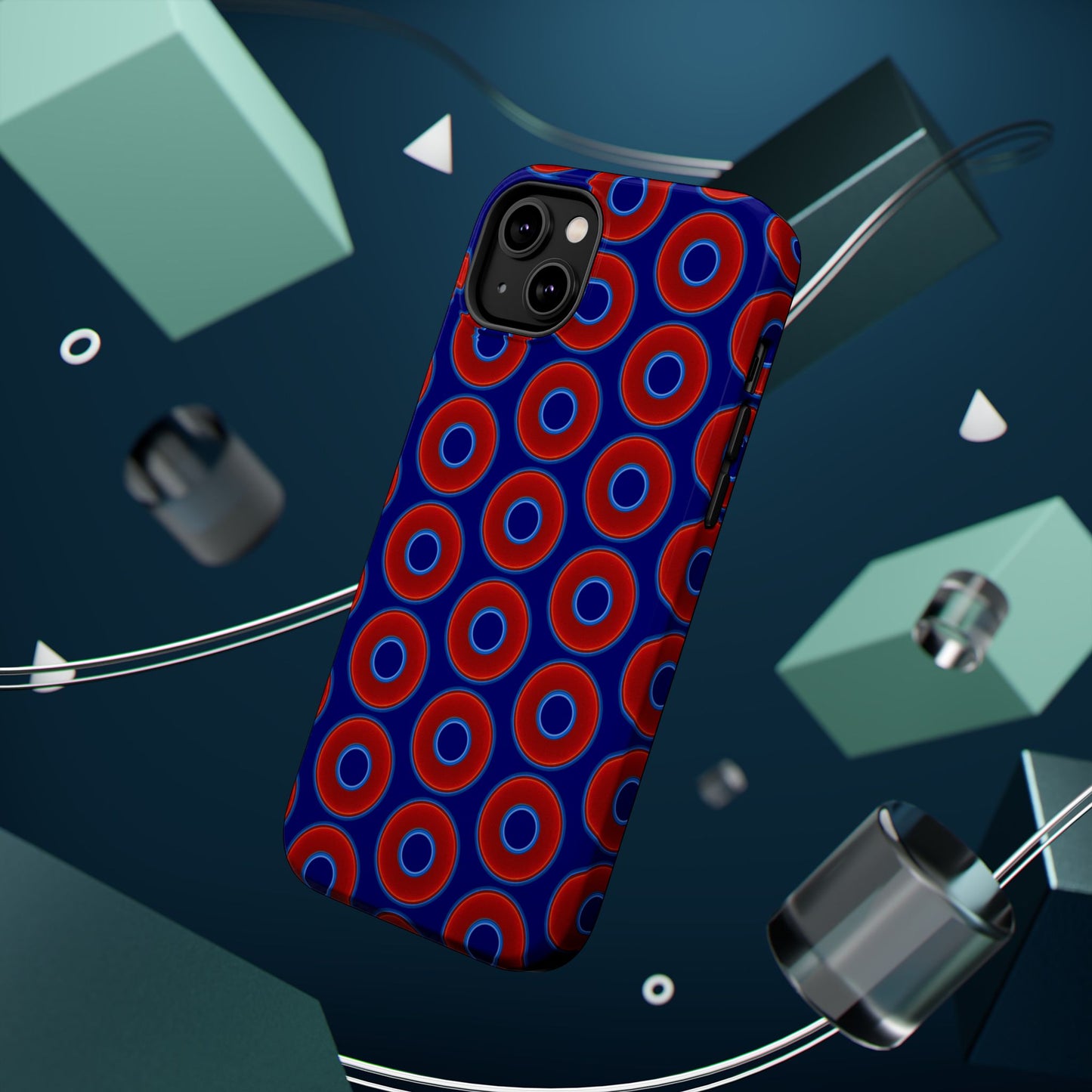Magnetic Tough Donut Case - red vivid donut print w/vivid navy blue background