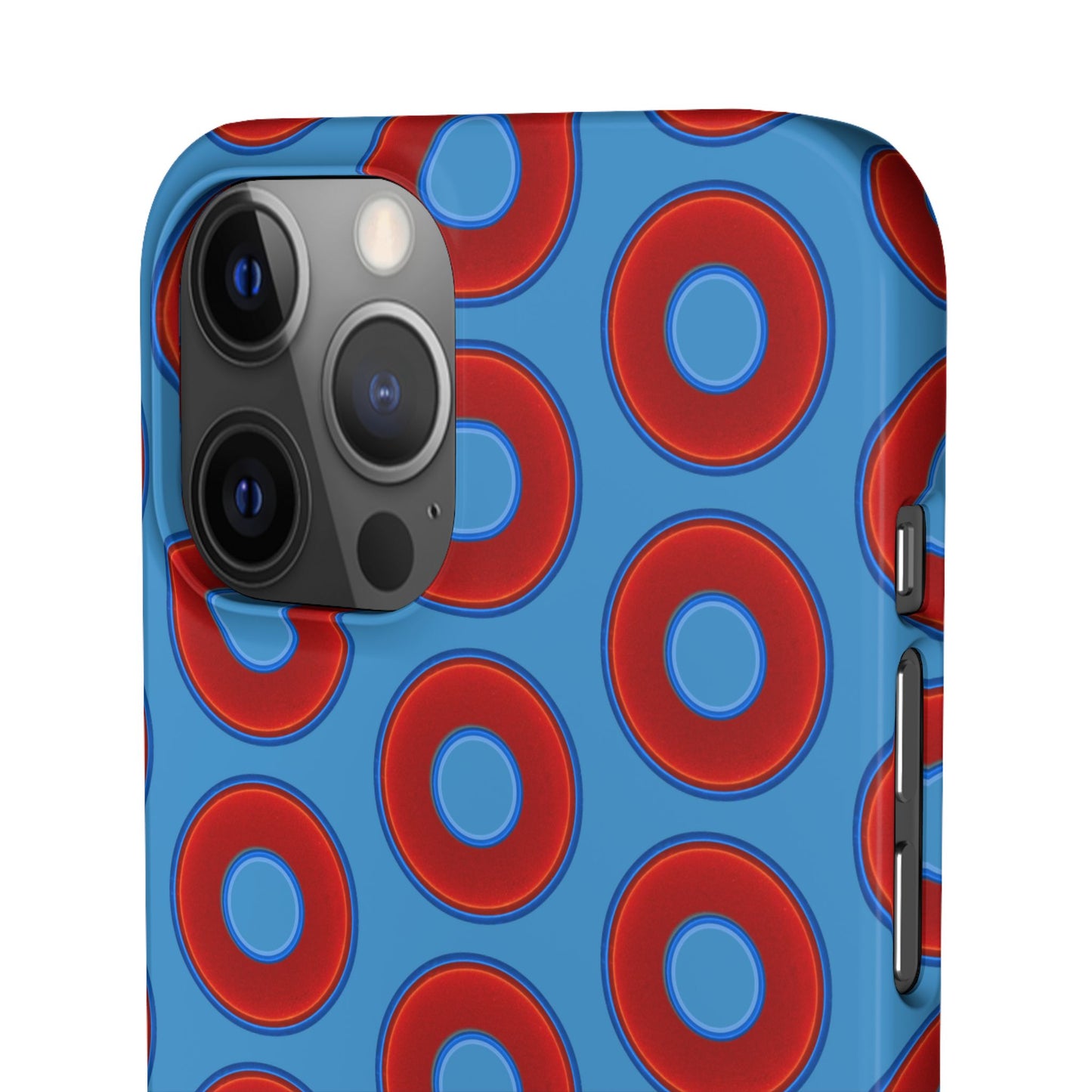 Lumpy Donut Snap Case - red vivid donut print w/light steel blue background