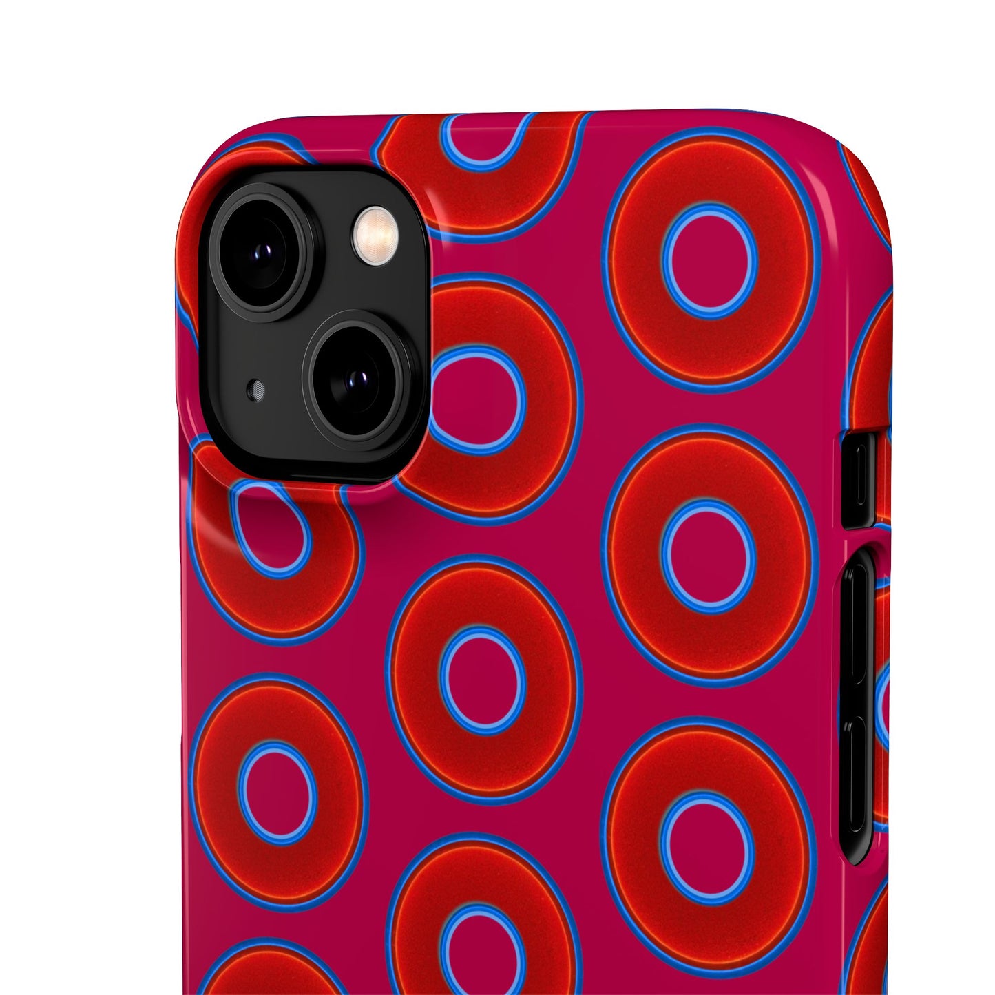 Lumpy Donut Snap Case - red vivid donut print w/dark magenta background