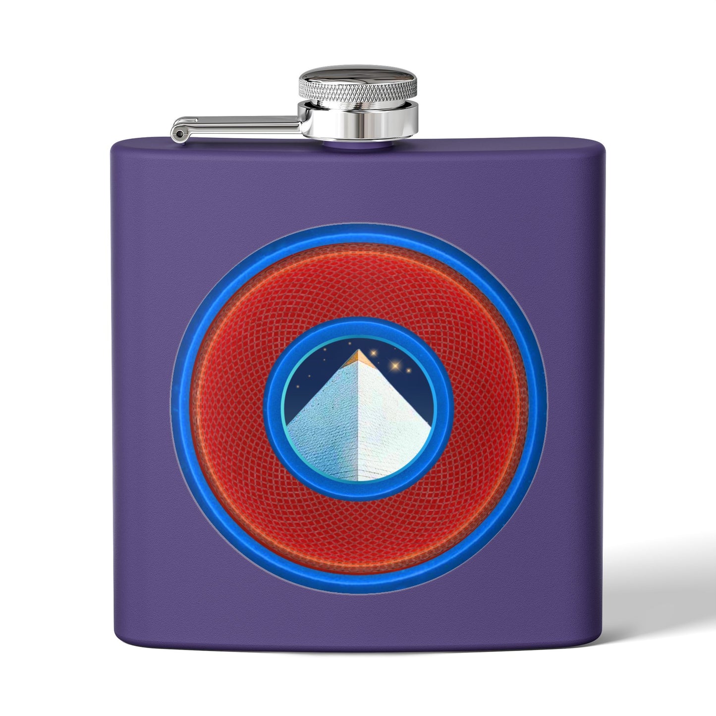 Lump's Donut Flask 6 oz -  "Limestone Flask" - red/light blue rustic donut - [*w/your choice of 6 backgrounds]