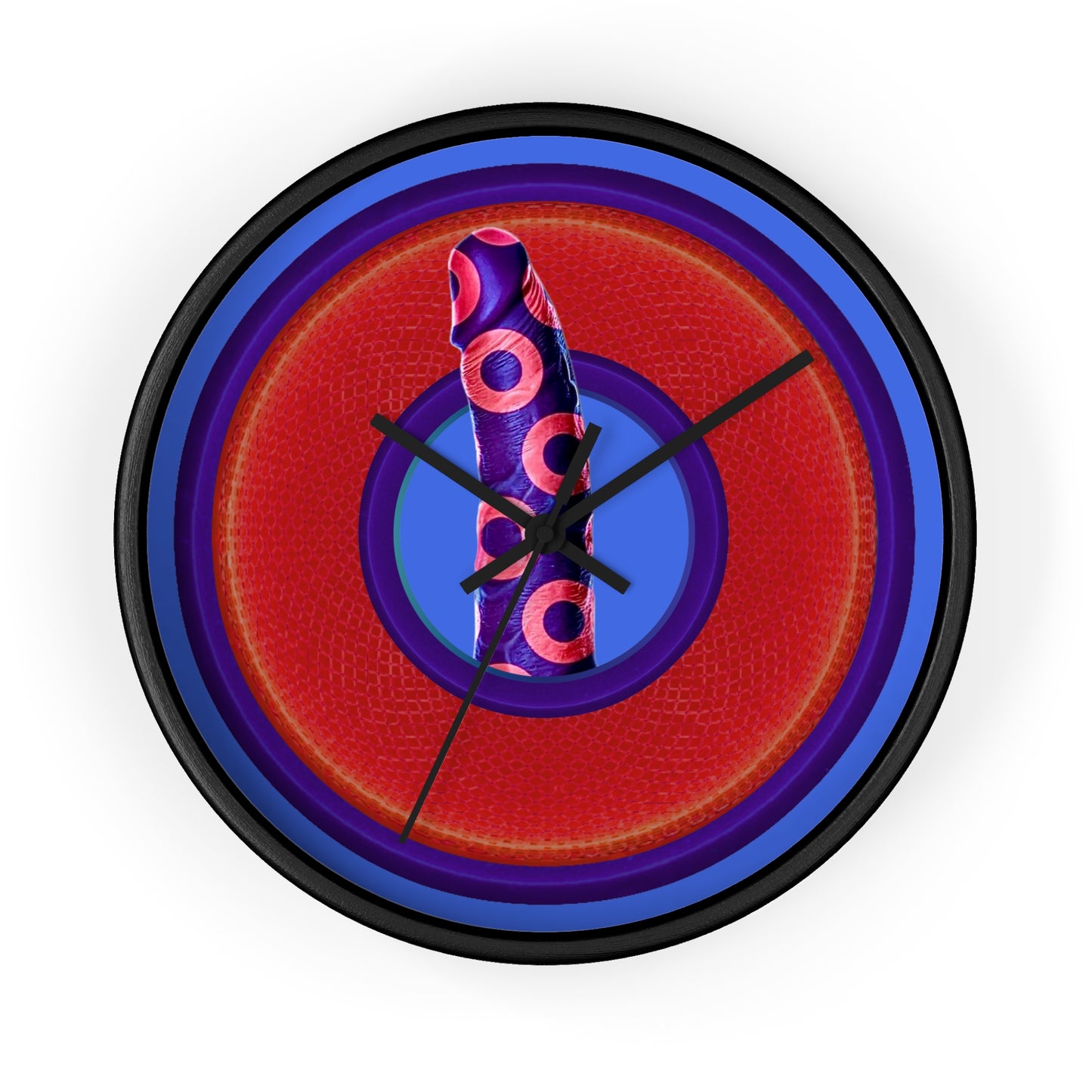 Lumpy Wall Clock - "Sir Richard's Phamous Donut" - variant 2 - red rustic donut w/royal blue background