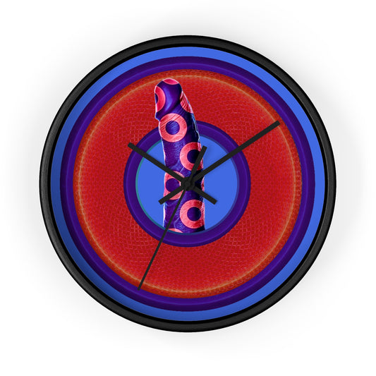 Lumpy Wall Clock - "Sir Richard's Phamous Donut" - variant 2 - red rustic donut w/royal blue background