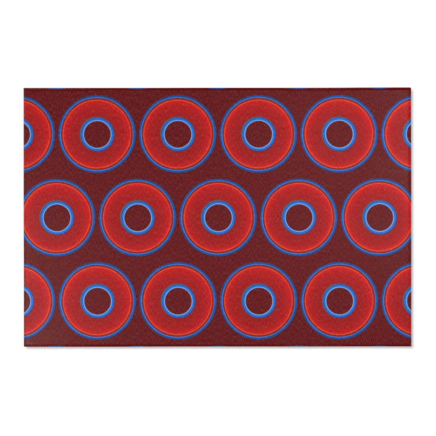 Lumpy Donut Print Rug - choice of 3 sizes - vivid red donut print w/dark red background